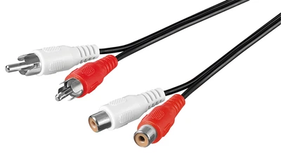 Кабель аудіо-подовжувач Goobay RCA 2x2 M/F 1.5m Stereo плоский D=2x2.5mm Nickel чорний(75.05.0025)