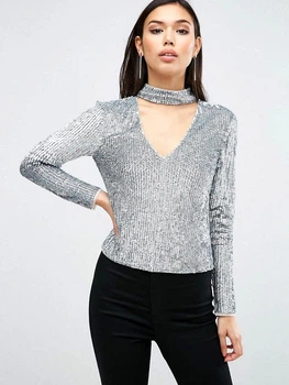 Яркая блуза с пайетками ASOS ASL240720-1 XS (82664XS) Серебристый