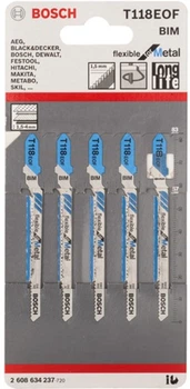Пиляльні полотна для лобзика Bosch Т 118 EOF Flexible for Metal BIM 5 шт 2608634237 (3165140091893)