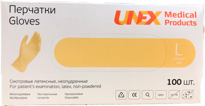 Рукавички Unex Medical Products латексні нестерильні неопудрені L 50 пар (106-2020)
