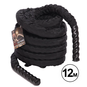 Канат для кроссфита в защитном рукаве BATTLE ROPE Zelart Pro (полипропилен, l-12м, d-3, 8см, черный) (FI-5719-12)