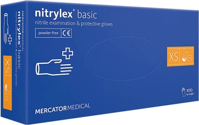 Перчатки Mercator Medical Nitrylex Basic нитриловые нестерильные неприпудренные XS 100 шт Голубые (17203600)
