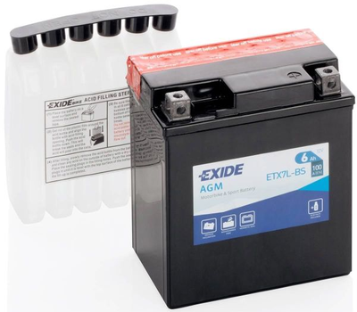 Мото аккумулятор EXIDE ETX7L-BS / YTX7L-BS 6 Аh, 80 А, (-/+), 113х70х130 мм
