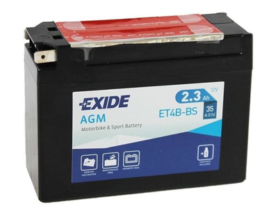 Мото аккумулятор EXIDE ET4B-B / YT4B-BS 2,3 Аh, 30 А, (-/+), 113х38х85 мм