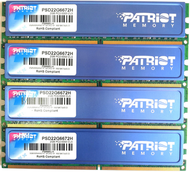 Комплект оперативной памяти Patriot DDR2 8Gb (4*2Gb) 667MHz PC2 5300U CL5 (PSD22G6672H) Б/У