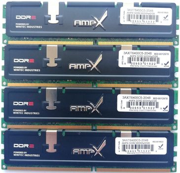 Комплект игровой оперативной памяти Wintec DDR2 8Gb (4*2Gb) 800MHz PC2 6400U CL5 2R8 (3AXT6400C5-2048) Б/У