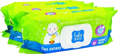 Упаковка влажных салфеток Baby Zaya Без запаха 3 пачки по 84 шт (2000525704702)