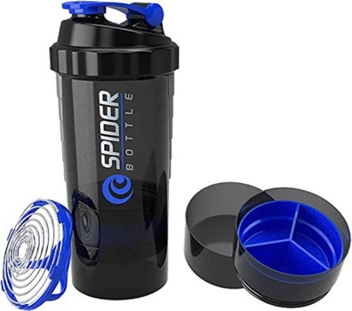 Шейкер Spider Bottle 2Go 500 мл + 2 отсека (по 100 мл) Черный с синим