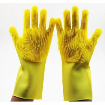 Силиконовые кухонные перчатки губка перчатка для мытья посуды Super Gloves 2шт Жёлтый