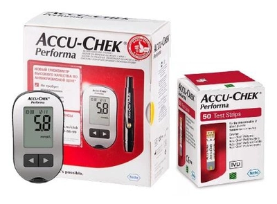 Набор! Глюкометр для определения глюкозы в крови "Акку Чек Перформа" Accu Chek Performa + 50 тест-полосок