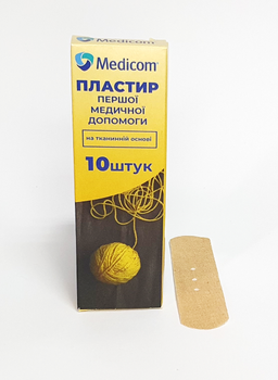 Пластир першої медичної допомоги medicom на тканинній основі 19х72мм 10 шт