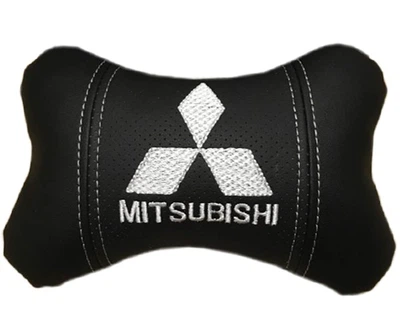Подушка автомобильная под шею АвтоХоп на подголовник с белым логотипом Mitsubishi