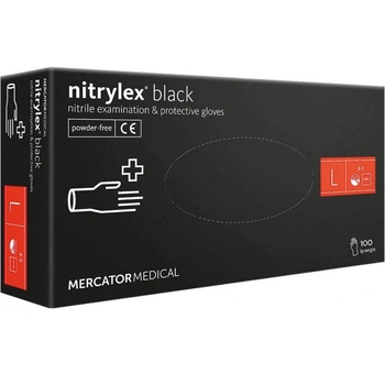 Однорaзові нітрилові рукавички Mercator Medical Nitrylex PF BLACK L чорні 100 шт (50 пар) К104505