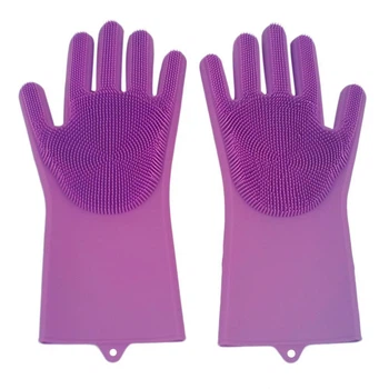Хозяйственные силиконовые перчатки для уборки и мытья посуды Magic Silicone Gloves Фиолетовый #S/O