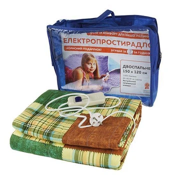 Простынь с подогревом ТРИО, 150х120 см, Клетка салатово-серый