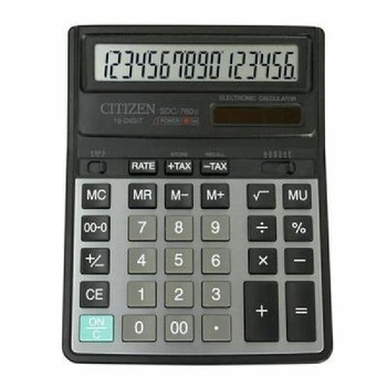 Калькулятор Citizen SDC-760 II; настольный, 16-разрядный, литиевая + солнечная батарея (двойное), 203.5 х 158 х 33 мм