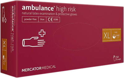 Перчатки Mercator Medical Ambulance High Risk латексные нестерильные неопудренные XL 25 пар Синие (17204800)
