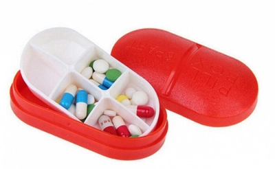 Контейнер для таблеток на 6 отделений красный
