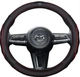 Чехол на руль оплетка DLCar для автомобиля Mazda натуральная кожа черная с красной прошивкой - изображение 1