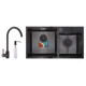 Мойка для кухни MIXXUS из нержавеющей стали SET-7843D-220x1.0-PVD 780x430мм прямоугольная врезная матовая 1мм черная на две чаши с сифоном MX0585 - изображение 2