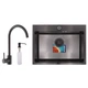 Мойка для кухни MIXXUS из нержавеющей стали SET-6045-200x1.0-PVD 600x450мм прямоугольная врезная матовая 1мм черная с сифоном MX0587 - изображение 2