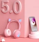 Бездротові навушники "CAT" BK1 з котячими вушками і LED лапками PINK - зображення 1