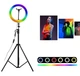 Разноцветная кольцевая LED лампа 20 см с держателем для смартфона + штатив 210 см UKC MJ20 RGB - изображение 1