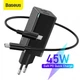 Блок питания Baseus GaN Quick Charger 45W (Type-С+Type-C) + кабель USB-C 60W black - изображение 1