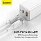 Зарядний пристрій Baseus GaN Quick Charger 45W (Type-C+USB) + кабель USB-C 60W для MacBook/iPad/iPhone/Android white - зображення 6