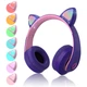 Беспроводные наушники Epik KD-58 Bluetooth 5.0/AUX/MicroSD со светящимися кошачьими ушками для детей Violet - зображення 1