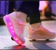Роликовые кроссовки для девочек с LED подсветкой бежевые с розовым на 2-х колесах (LR 1227) 39(25см) - изображение 3
