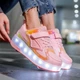 Роликові кросівки для дівчаток з LED підсвічуванням персикові на 2-х колесах (LR 1249) 33(21см) - зображення 10