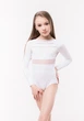 Купальник для гимнастики и хореографии WorldG WHITE BASE-128-134 с рукавами спинка сетка белый - изображение 1