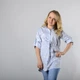 Женская туника с длинным рукавом, с пояском, ткань - сатин 100% хлопок, цвет - голубой, размер 40-42, Світлана-К - изображение 3