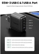 Мережевий зарядний пристрій Ugreen CD224 65W USB + 3xType-C PD GaN Charger (Black) (6689271) - изображение 8
