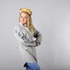 Женская туника с длинным рукавом, с пояском, вышивка - маргаритки, ткань оникс, цвет - серый, размер 44-46, Світлана-К - изображение 7