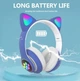 Беспроводные Bluetooth наушники Cat STN-28 Кошачьи ушки Гарнитура с микрофоном FM радио + AUX, подсветка Синий - изображение 2