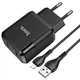 Сетевое зарядное устройство Hoco N7 Speedy dual port charger set Lightning (EU) Black - изображение 2