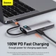 USB-хаб Baseus Metal Gleam Series 5-in-1 Type-C Gray (CAHUB-CX0G) - изображение 14
