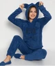 Теплая махровая женская пижама (кофта+брюки) Meow XL Синяя - изображение 1