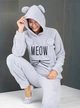 Тепла махрова жіноча піжама (кофта+штани) Meow XL Світло-сіра - зображення 1