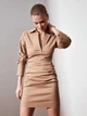 Платье-рубашка короткое осеннее женское Trendyol TWOAW21EL1388 36 Camel (8682581569194) - изображение 3