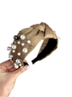 Широкий обруч - чалма для волосся з намистинами з вузлом бежевий - изображение 5
