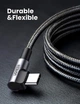 Кабель UGREEN Type-C - Type-C 90° Cable Aluminum Braid 2м 3А 60W Gray / Black (70531) - зображення 8