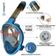 Маска для плавания Seagard Easybreath-III S/M с 4 клапанами и креплением для камеры полнолицевая панорамная на все лицо для снорклинга подводного ныряния с складывающейся трубкой Синяя - изображение 2