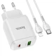 Зарядний пристрій HOCO N5 |1USB/1Type-C PD20W/QC3.0, 3A| адаптер з Lightning кабелем та швидкою зарядкою White (N5LW) - зображення 1