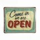 Металлическая табличка "Come in we are OPEN" для декора дома, декор стен, кафе - изображение 1
