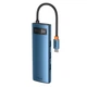 HUB адаптер Baseus Metal Gleam Series 8-in-1 3xUSB3.0 + 4KHD + RJ45 + Type-C + TF + SD переходник хаб Blue (WKWG000103) - изображение 1