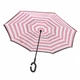 Зонтик наоборот Up-Brella женский умный зонтик (смарт зонтик) Черный с принтом Розово-белые полосы - изображение 1