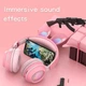 Беспроводные наушники Rabbit Ear KE-01 с LED подсветкой, радио, MicroSD PINK - изображение 5